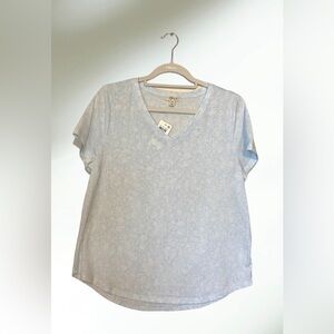 Style & Co Light Blue Floral V-Neck Top Size Petite X-Large